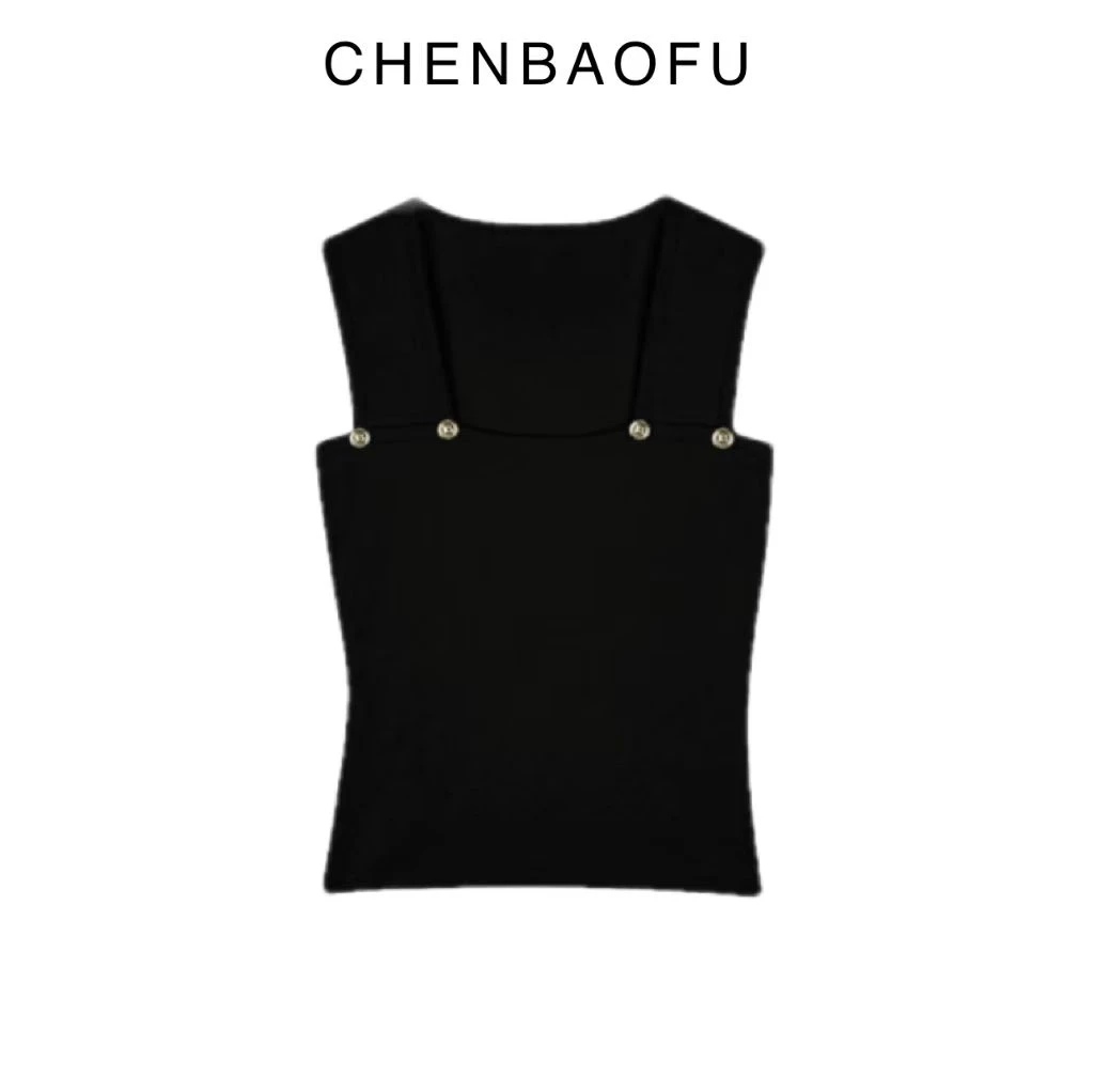 别致洋气方领针织背心女内搭外穿修身无袖宽肩设计感短款上衣