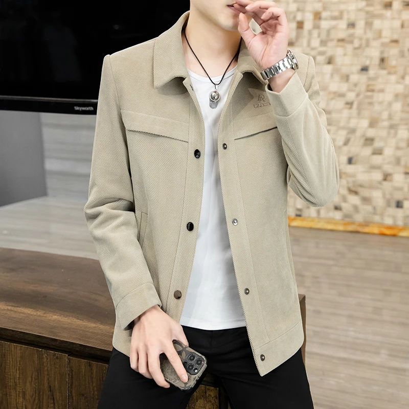 2023春季新款男士时尚潮流夹克修身休闲外套男帅气百搭上衣男翻领