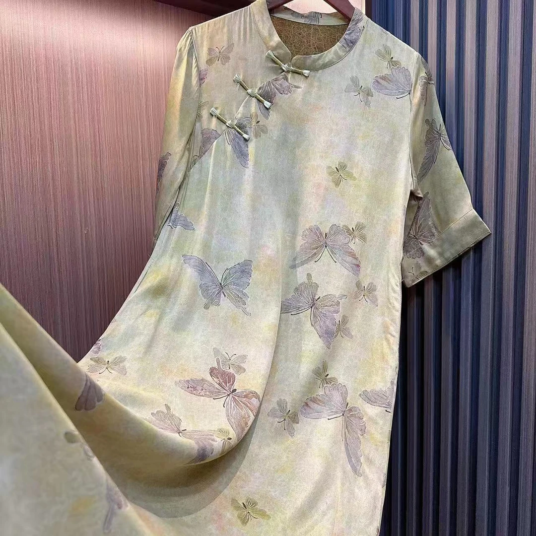 雪漫-2-2024新款新中式连衣裙女士气质复古日常印花连衣裙