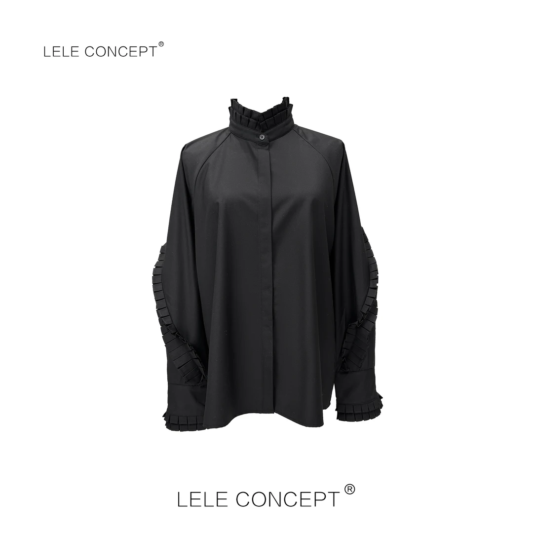 LELE CONCEPT丨【丽】新款都市休闲设计师款袖子百褶半领衬衫S0612