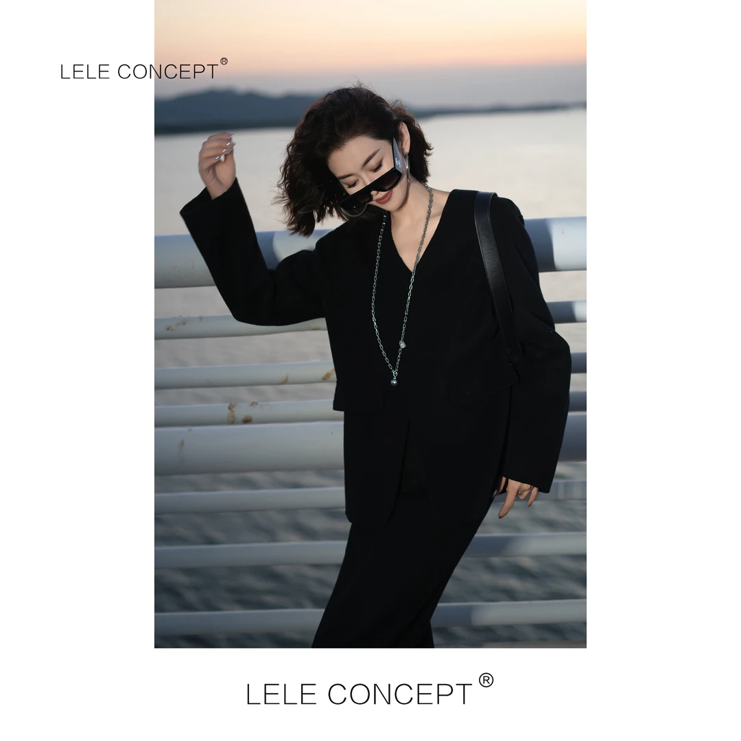 LELE CONCEPT丨【丽】新款气质高级感宽松套头款V领毛呢外套冬Y0294