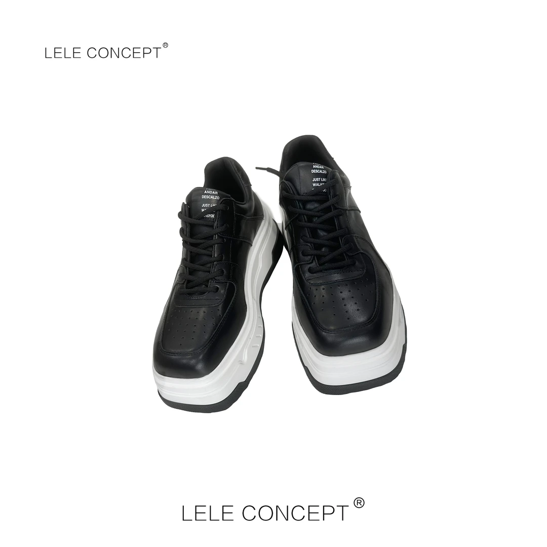 LELE CONCEPT丨【丽】新款时尚休闲款系带方头黑白厚底休闲鞋X0085
