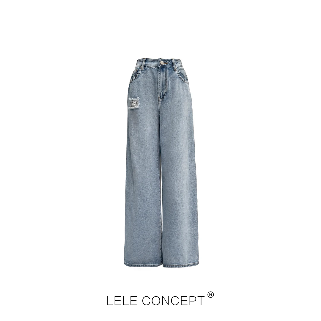 LELE CONCEPT丨【丽】新款都市潮流破洞阔腿牛仔裤K0204