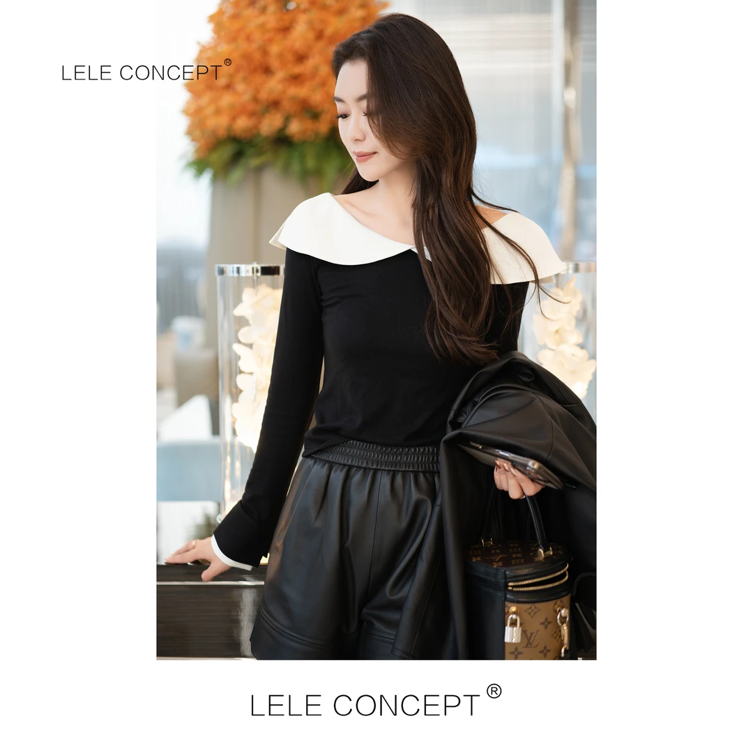 LELE CONCEPT丨【丽】新款都市法式减龄气质款大领荷叶边上衣S0596