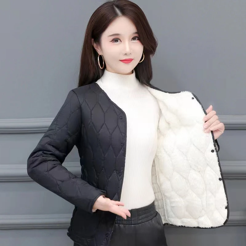 修身短款棉衣女冬季加绒保暖百搭女士修身小棉袄内穿显瘦时尚棉服