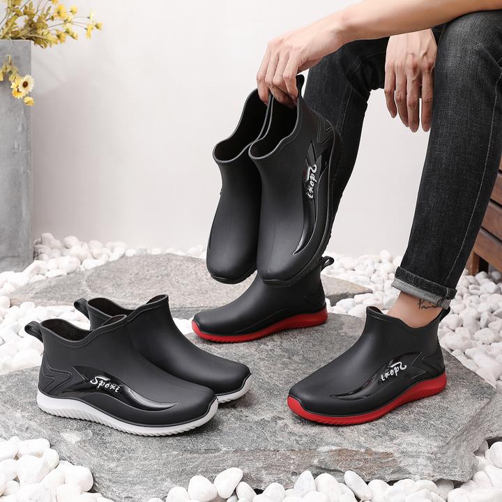 新款时尚低帮男士厚底雨鞋厨房防水防滑鞋工作鞋加绒钓鱼鞋男水靴