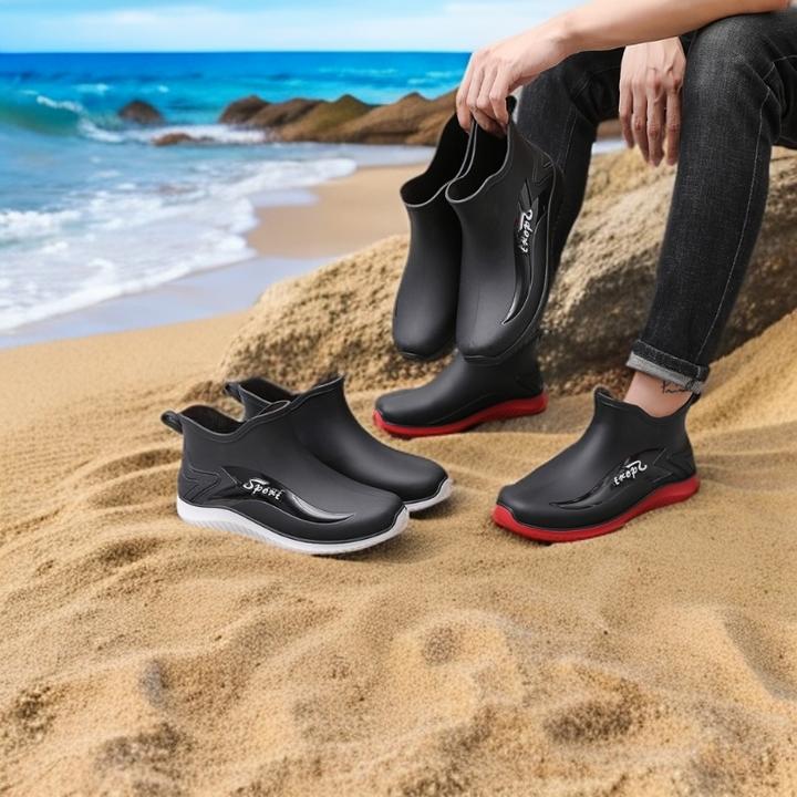 男士时尚中筒雨靴潮流厚底防滑加绒保暖轻便耐磨厨房工作防水鞋男