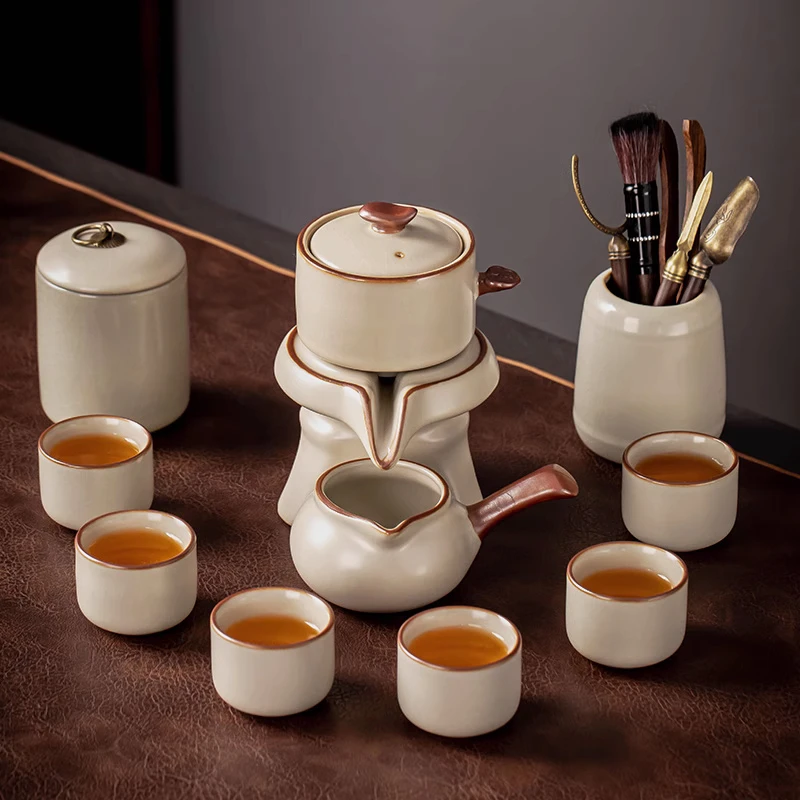 2023新款黄汝窑全自动茶具套装家用轻奢高档石磨茶壶懒人泡茶神器