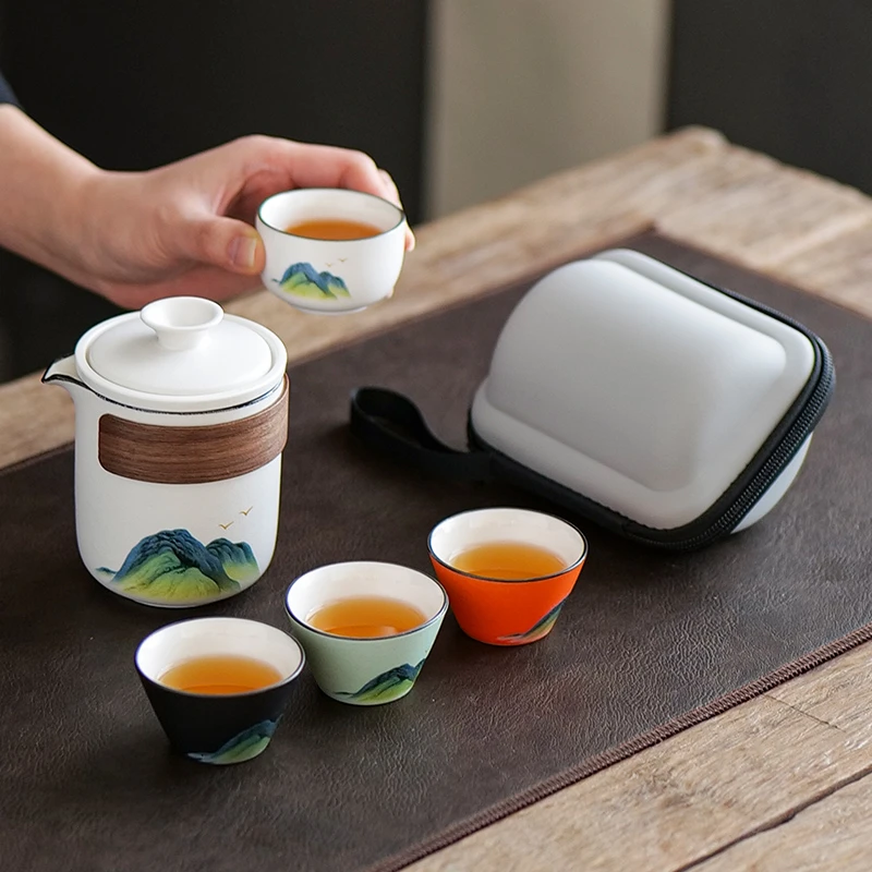 玻璃快客杯旅行茶具套装便携式个人旅游随身包户外功夫茶杯泡茶壶