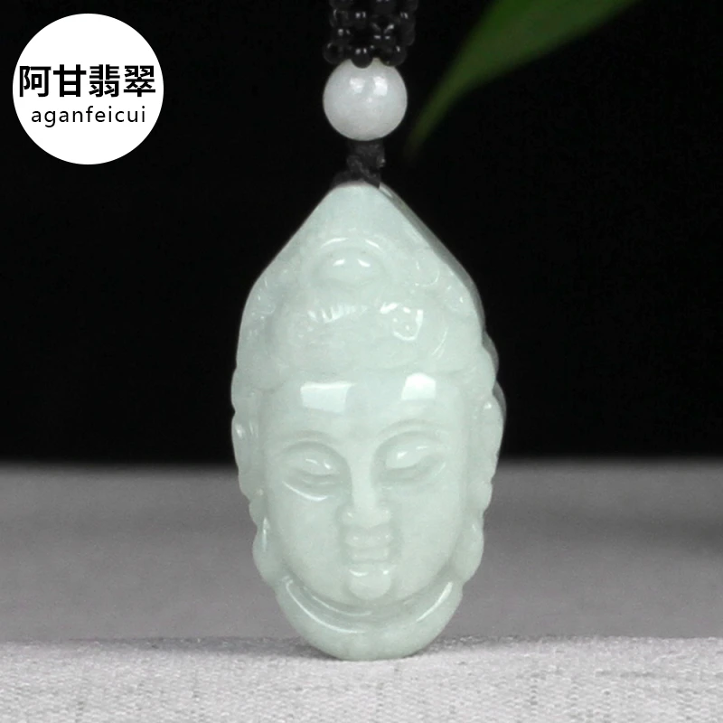 阿甘翡翠 天然缅甸翡翠观音头像挂件 仿古雕刻寓意平安玉石玉器