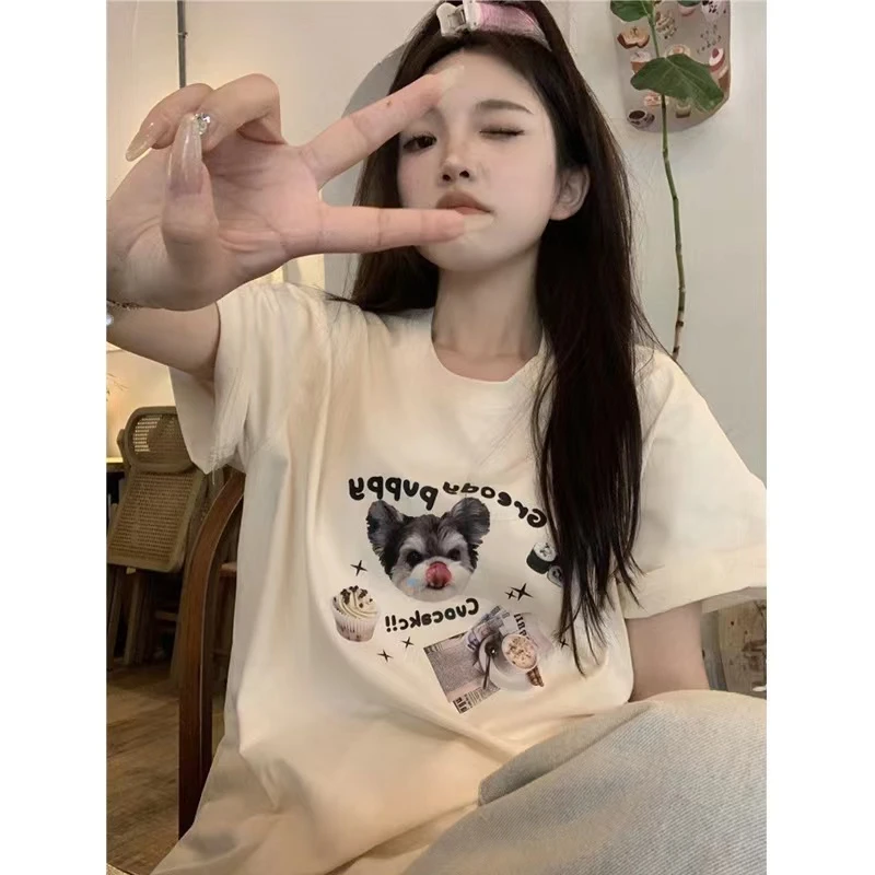 美式复古纯棉短袖t恤女夏季设计感小众chic港味女装打底衫上衣潮