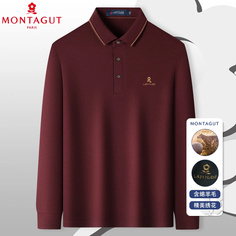 【梦特娇】【含绵羊毛】男士长袖t恤polo衫薄款针织衫打底男装