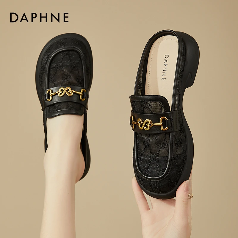 达芙妮网纱乐福穆勒鞋女款包头半拖鞋外穿夏季凉鞋懒人一脚蹬凉拖