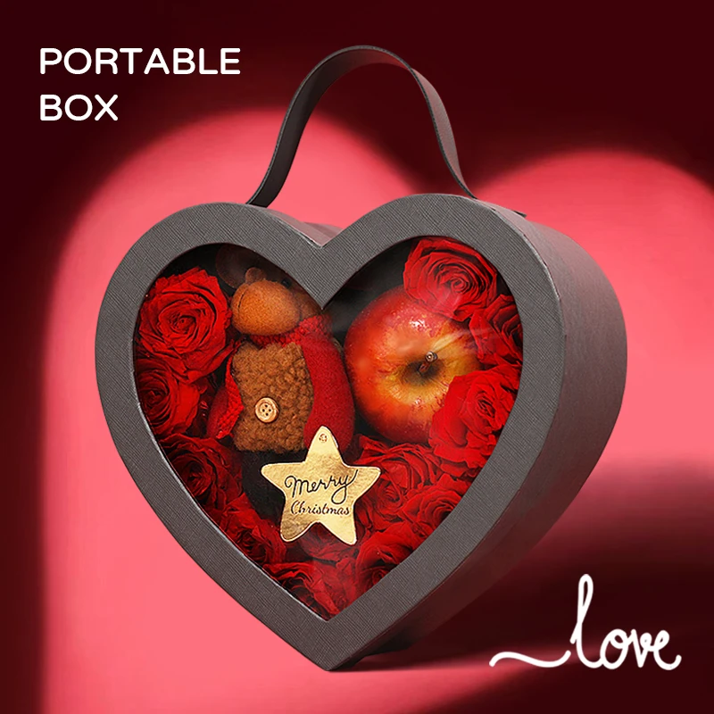 丁峰包装【10个起包邮】手提高档爱心礼物盒透明盖礼盒圣诞平安果盒