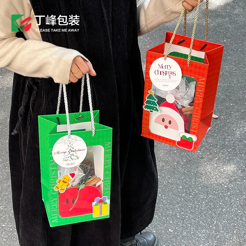 丁峰包装·圣诞节手提袋【10份起包邮】透明镂空礼物袋平安果打包袋