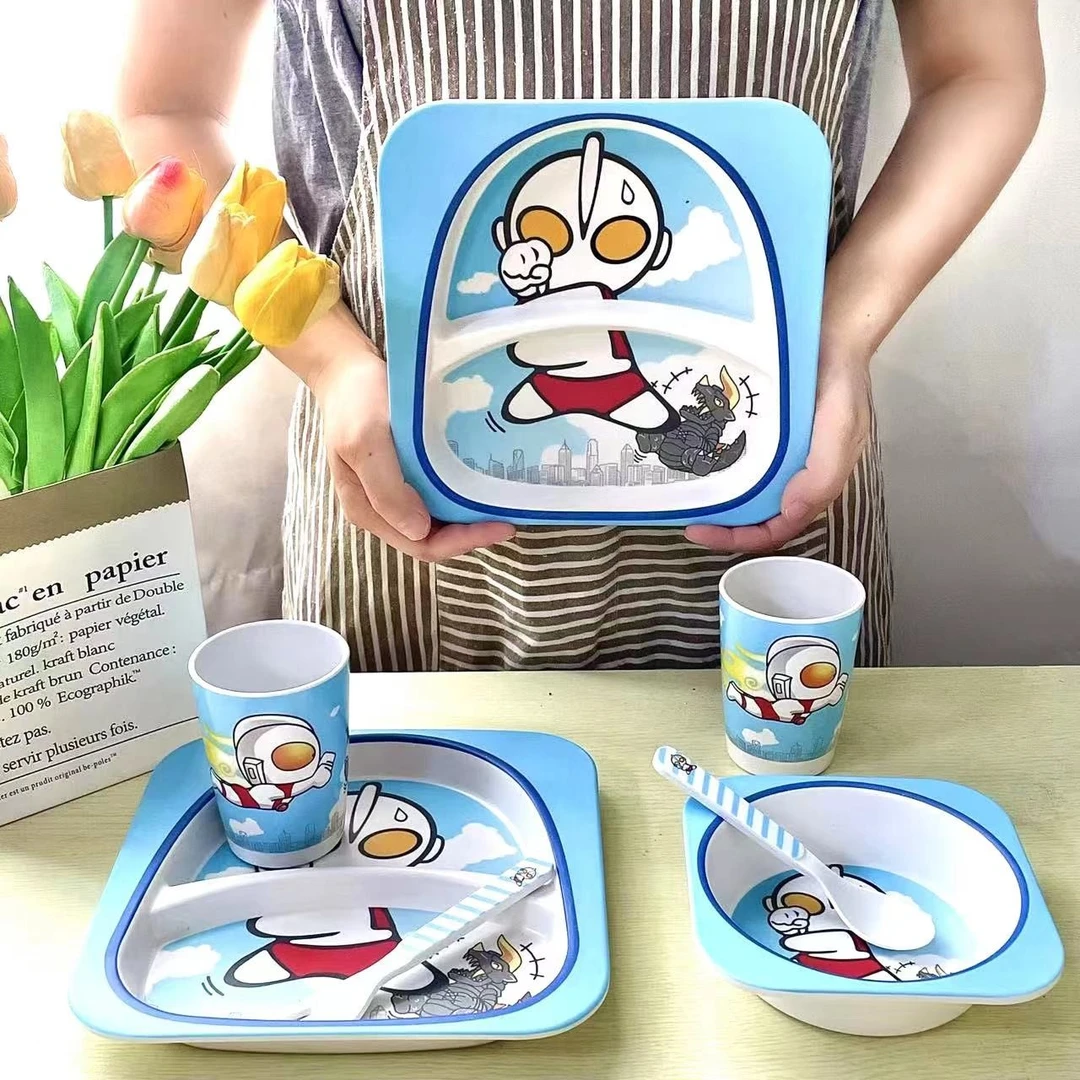 竹纤维儿童分格餐盘餐具套装食品级卡通宝宝吃饭碗奥特曼超人防烫