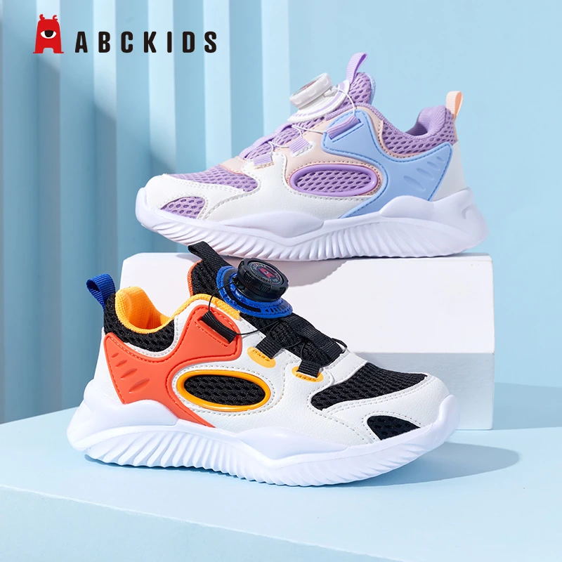 Abckids2024春秋季双网新款儿童旋钮扣时尚运动鞋休闲鞋网面软底1