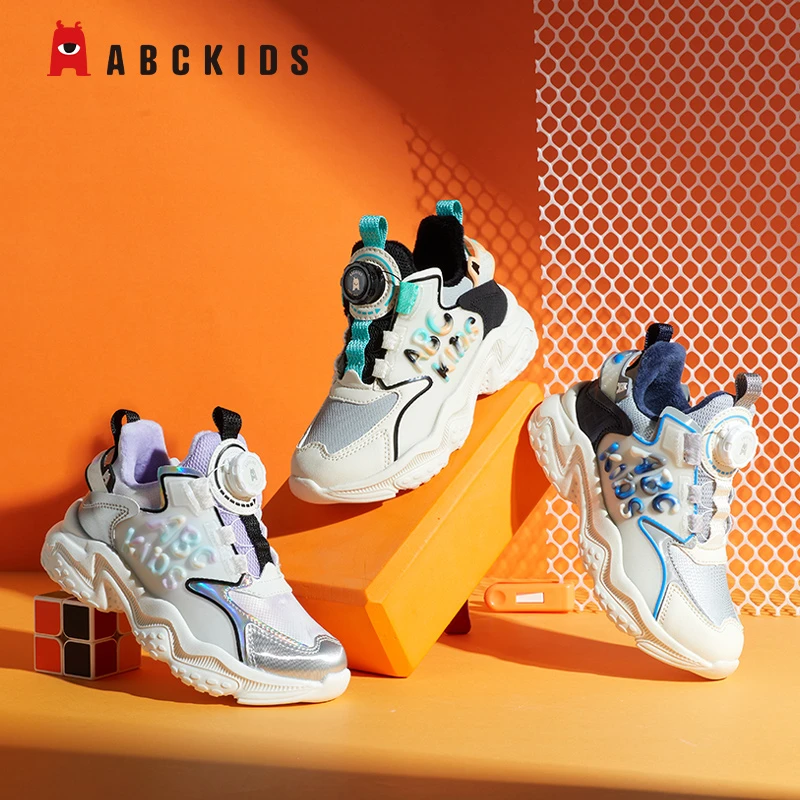 Abckids童鞋冬季加绒新款儿童旋转纽扣加绒运动鞋休闲鞋6