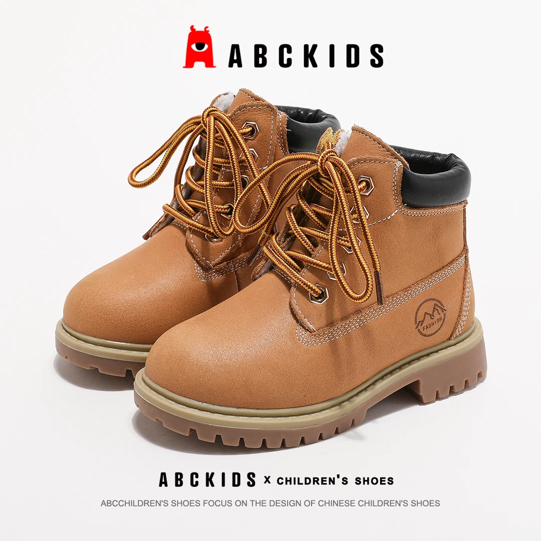 Abckids童鞋秋冬款马丁靴高品质牛皮革男童女童时尚百搭休闲鞋