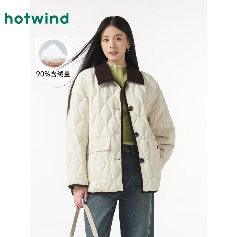 热风2024年冬季新款女士翻领轻薄羽绒服潮流百搭加厚外套F12W4400