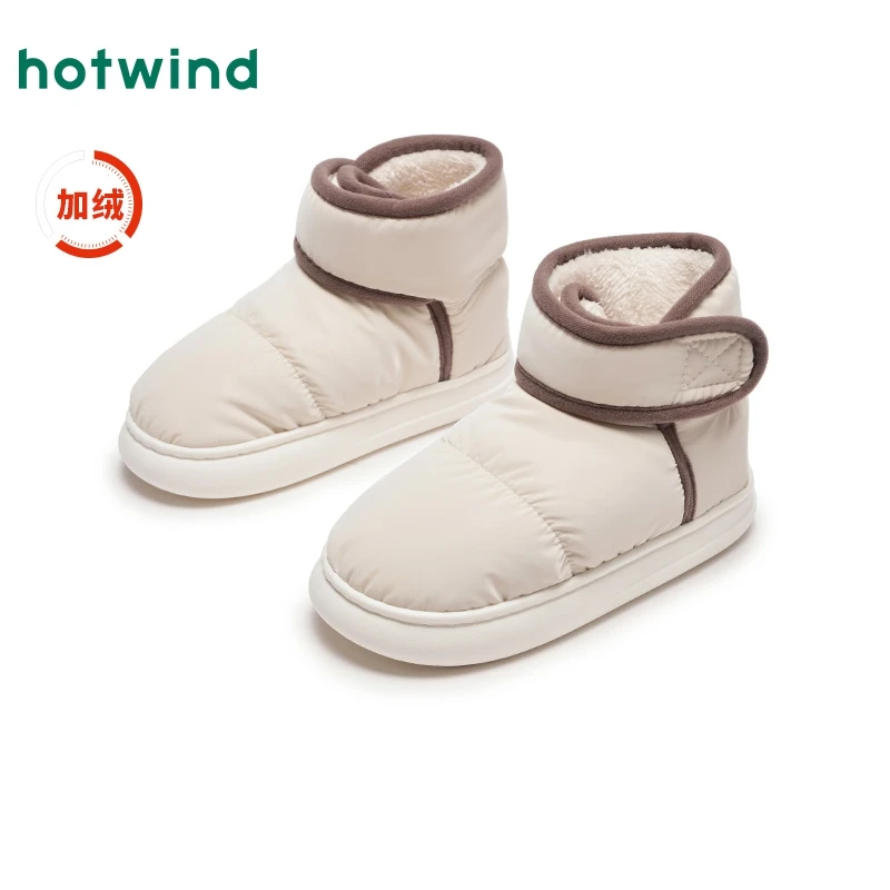 热风2024年冬季新款女士时尚圆头魔术贴雪地靴加绒保暖靴H31W4413