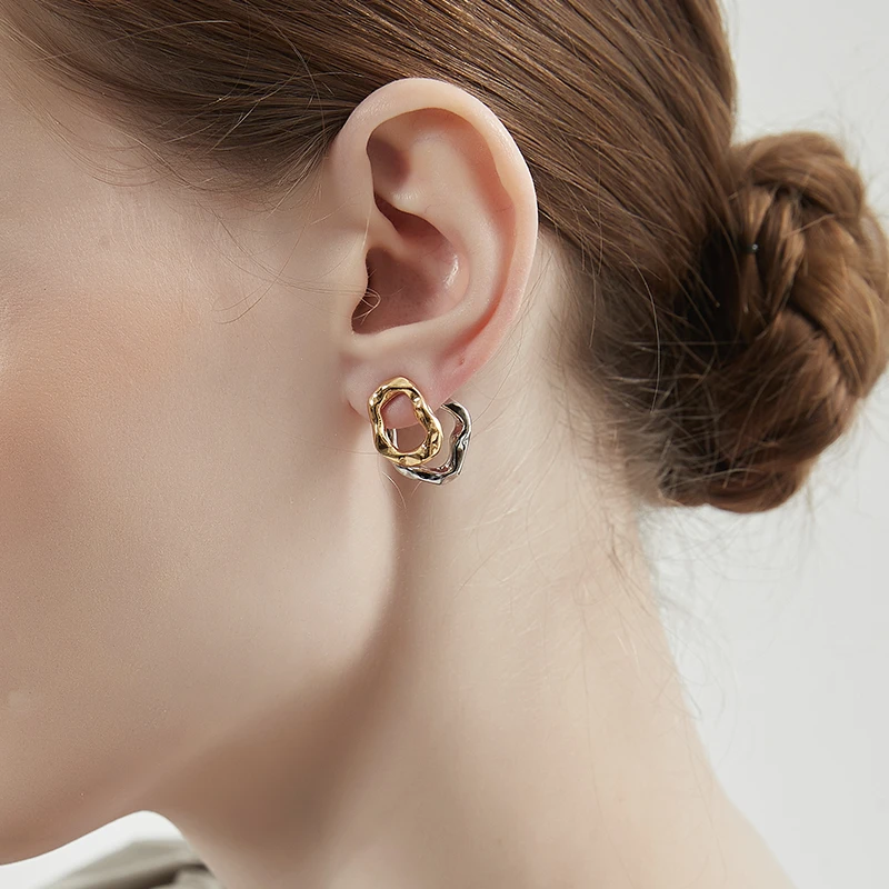 kitsh 铜合金耳饰 多戴褶皱圆圈耳钉小众ins简约气质通勤高级耳环