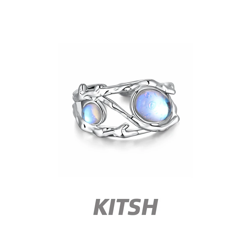 kitsh 铜合金戒指 月光石荆棘缠绕开口戒指小众个性时尚高级感