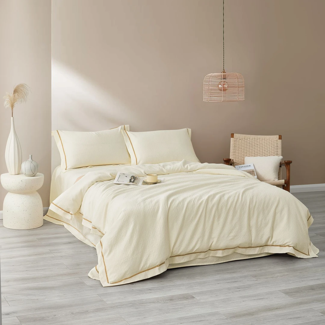 （方回）轻奢高端天丝棉设计师款纯色大宽边工艺款四件套