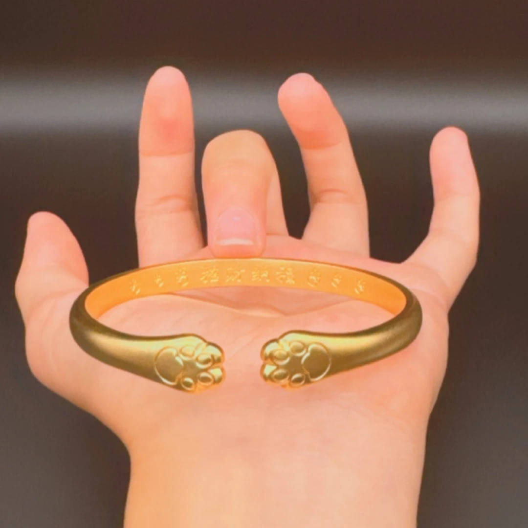 铜合金手镯 合金猫爪古法磨砂实心开口网红女款手镯