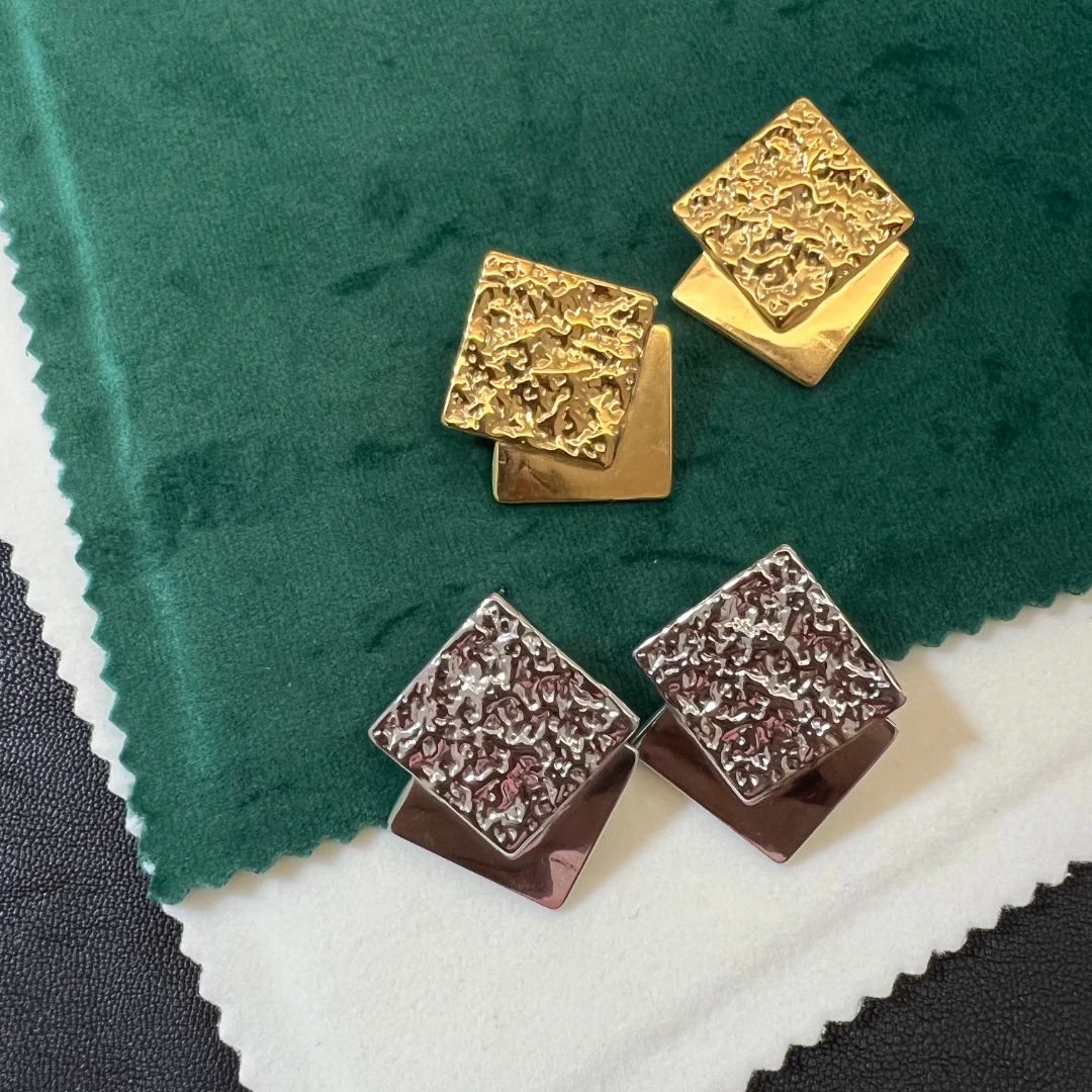 钛钢耳饰 【叶子】时髦肌理方块钛钢时尚素款耳环