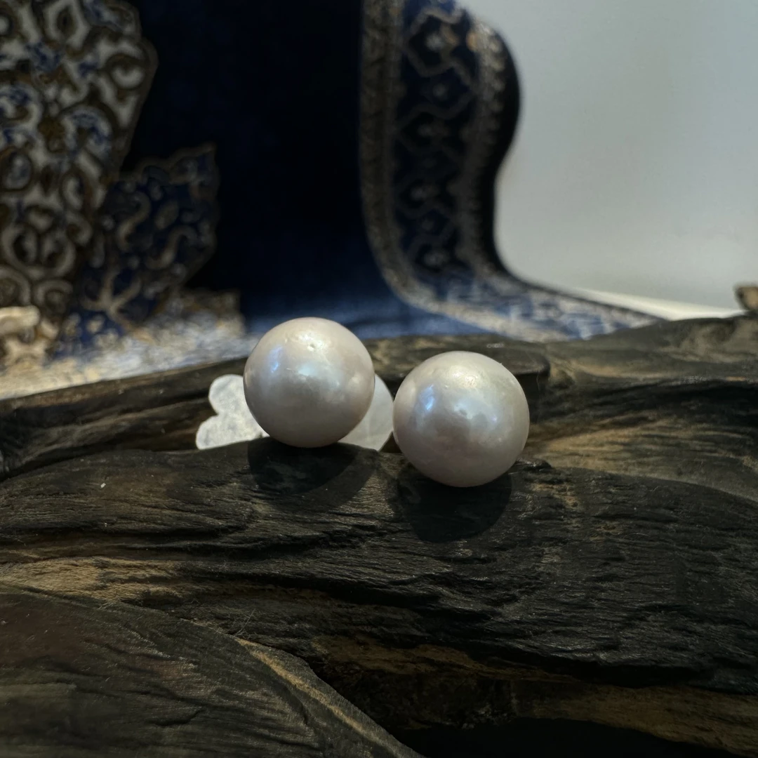 【双11新品】气质经典大白12-13MM爱迪生珍珠近圆简约银耳钉