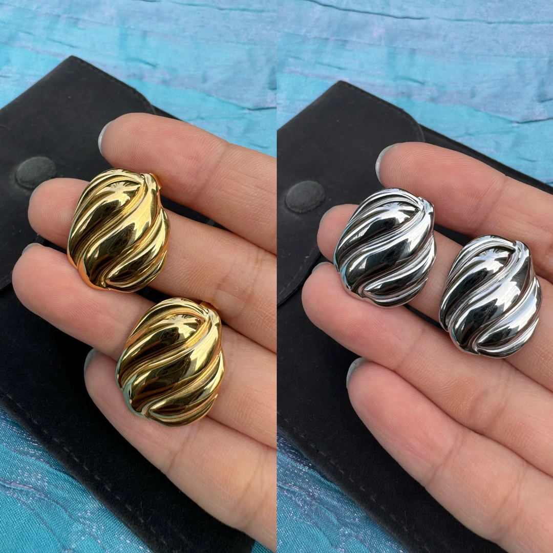 钛钢耳饰 【新品】趣味奶油拉花造型素金素银色钛钢防敏耳钉耳环