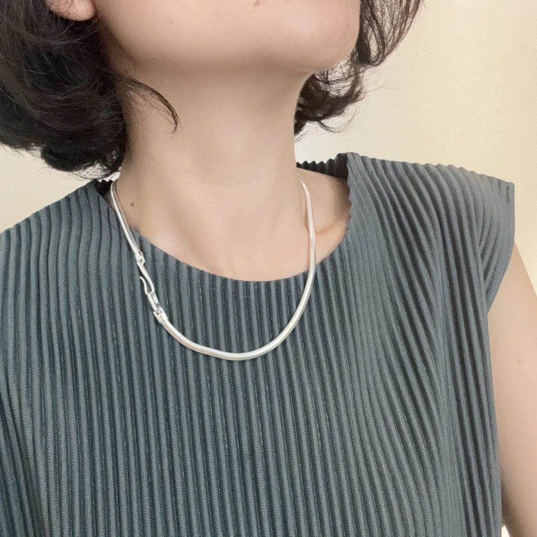 链子925银 【叶子】简约个性编织素款素银蛇骨链百搭宽版银色项链