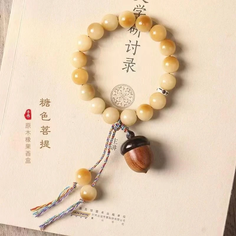 普陀原创天然菩提根焦糖色12mm×17颗念珠单圈女士手串