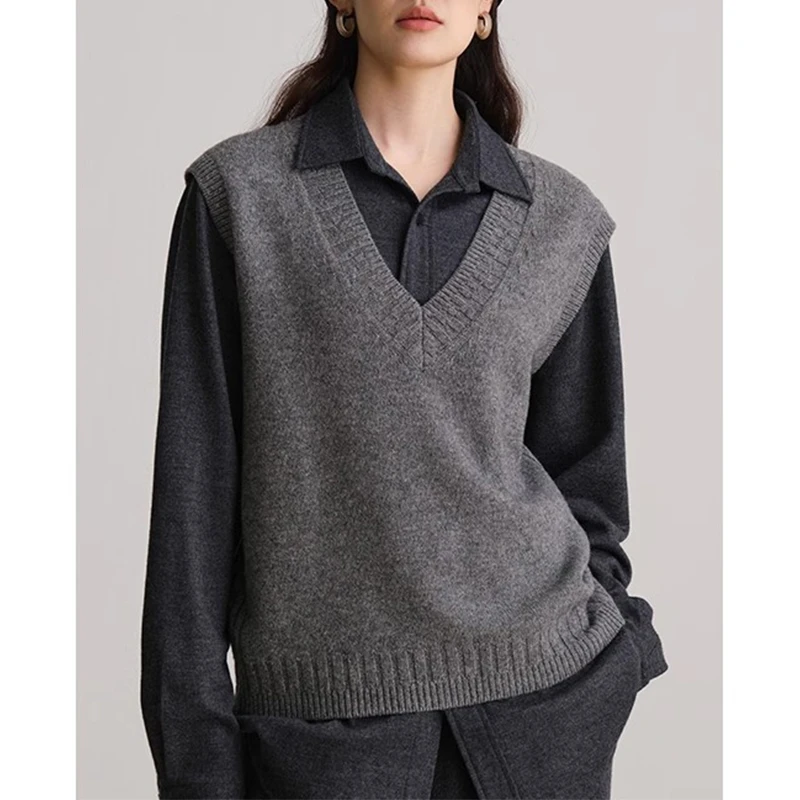 经典百搭毛衣坎肩宽松新款V领背心女秋冬季外搭马甲针织无袖上衣