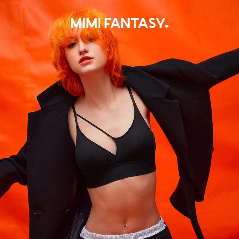 MIMI FANTASY不对称辣妹三角杯绑带文胸 小胸美背可外穿内衣