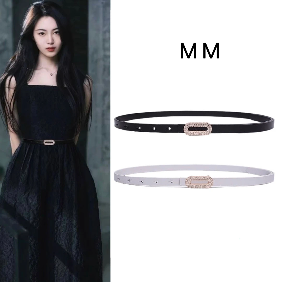 小气质女真皮百搭牛仔裤腰带钻扣装饰配裙子西装毛衣细款腰封ins