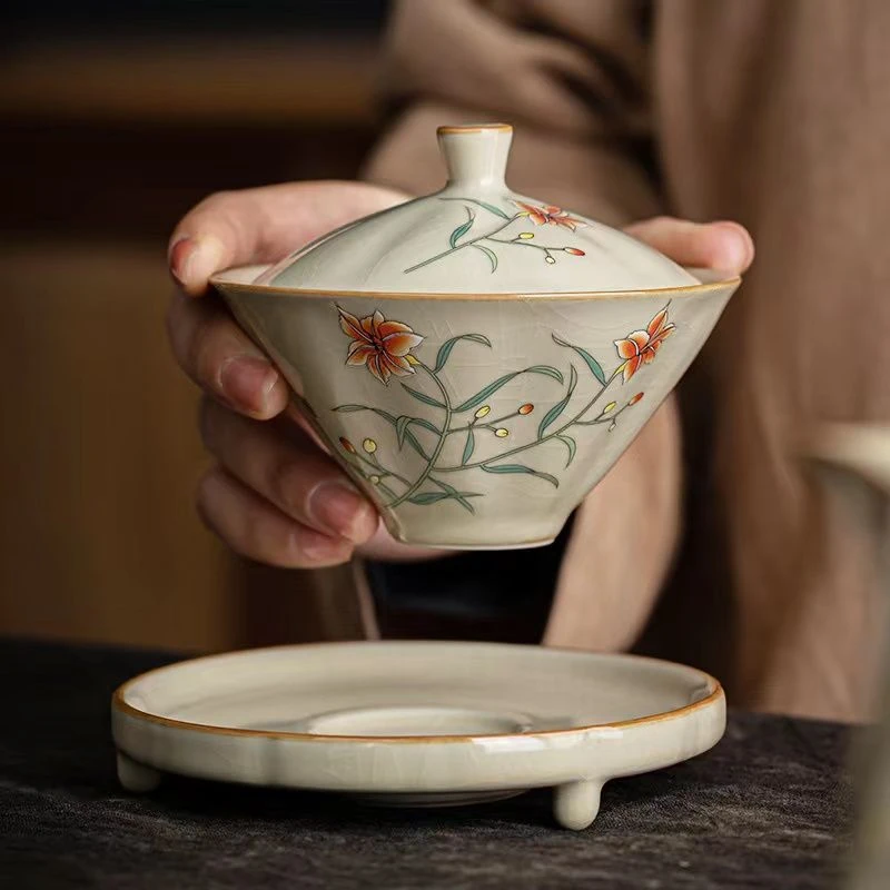 高端汝窑茶具家用办公整套陶瓷功夫茶具开片可养茶杯盖碗礼盒套组