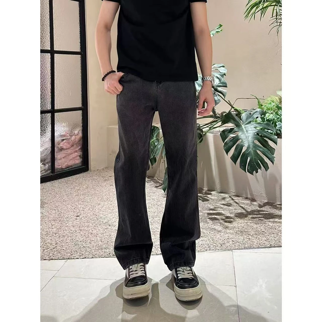 裤王·美式休闲黑色牛仔裤微喇裤男春秋季美式高街直筒牛仔裤