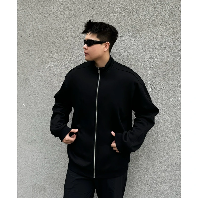 380g克重· 秋冬季加绒复古休闲开衫男款宽松大码纯色潮牌卫衣外套