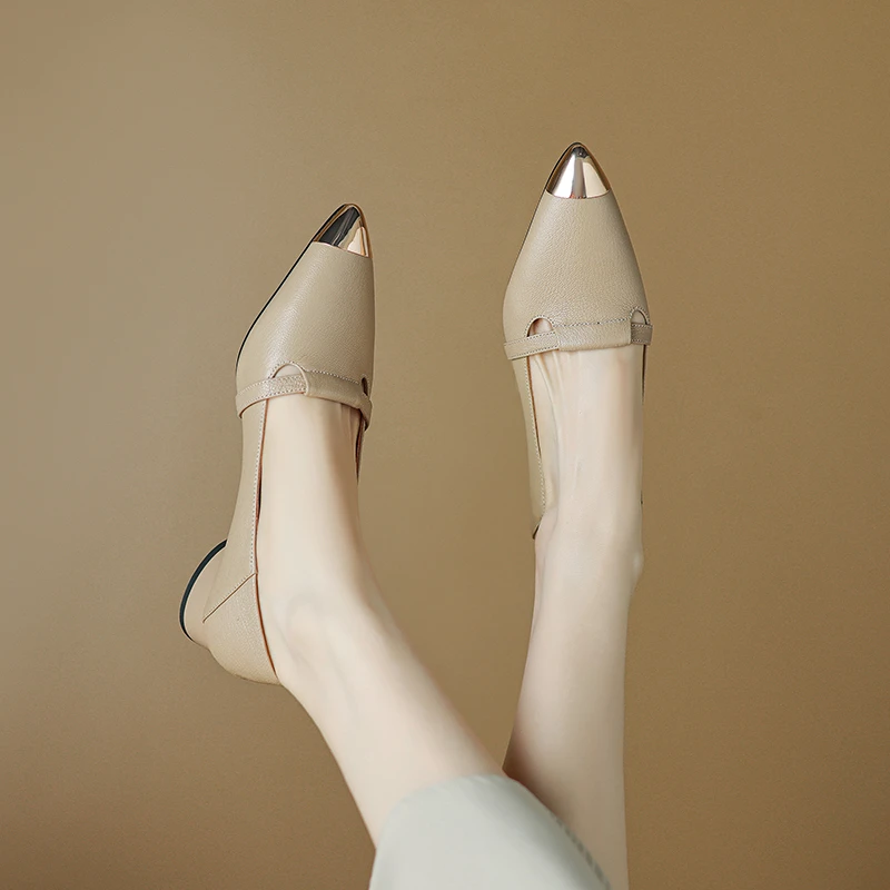 羊皮/跟高3CM/2024新款秋季低跟尖头舒适百搭软面软底单鞋女