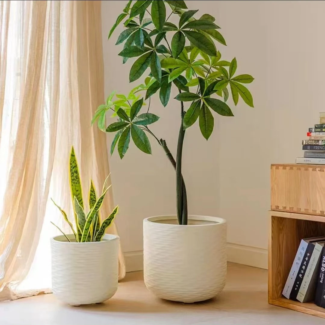 美家编织蓝镁泥花盆黑金刚鸭脚木高山榕欧式简约轻奢风办公室客厅