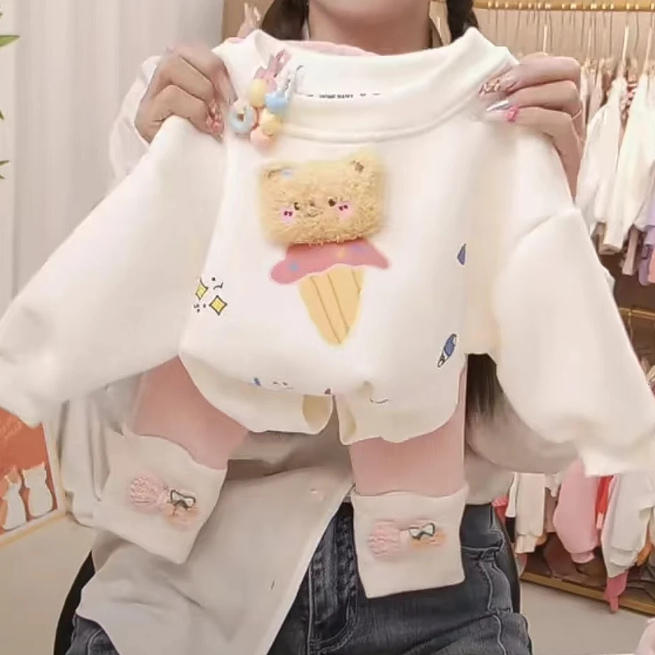 《买上衣送裤子》加绒加厚秋冬甜筒小熊洋气百搭卫衣