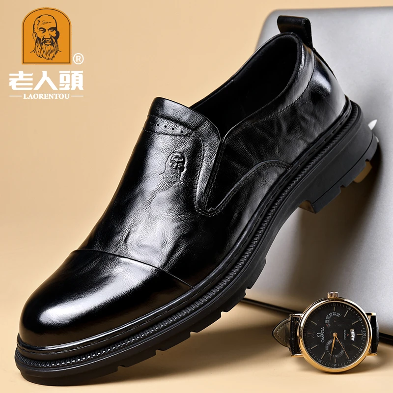 老人头休闲正品真皮男士皮鞋加绒保暖休闲皮鞋爸爸鞋中老年休闲鞋