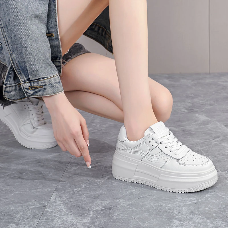起司.阿比让牛皮潮流厚底增高时尚百搭舒适轻便休闲小白鞋女式