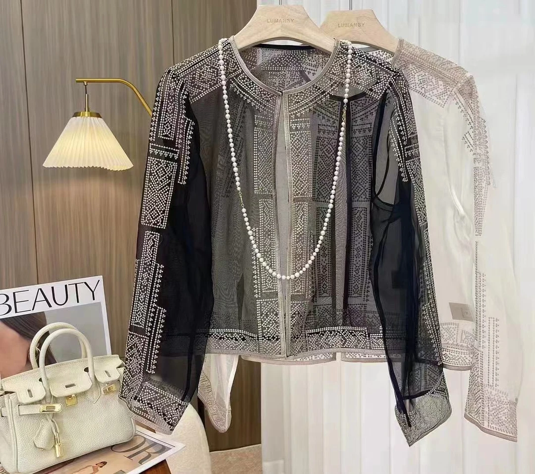 高档真丝新中式刺绣衬衫高级风微透防晒衣