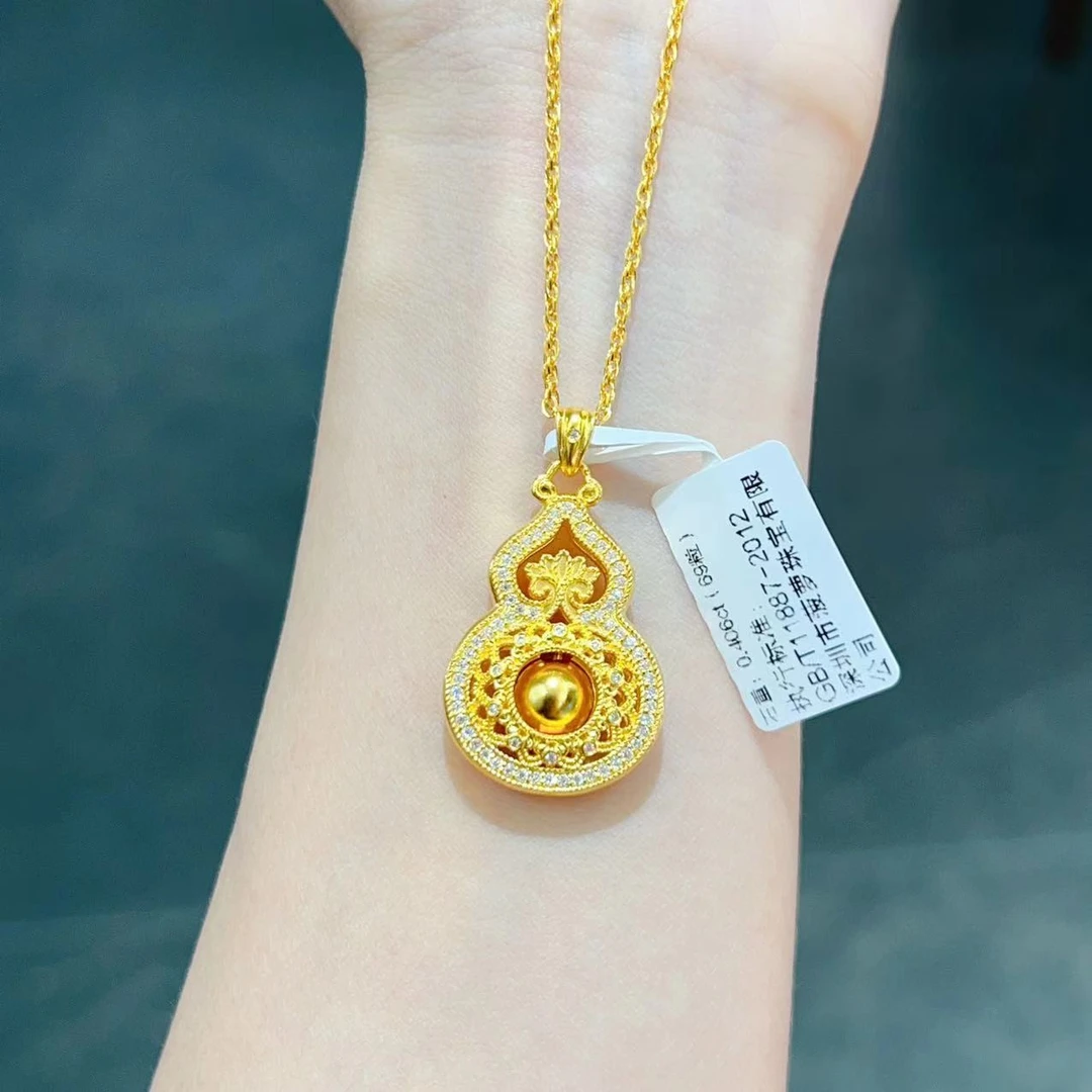 【新美源】足金999 古法工艺 精致百搭 镶嵌福满传家葫芦（不含链）