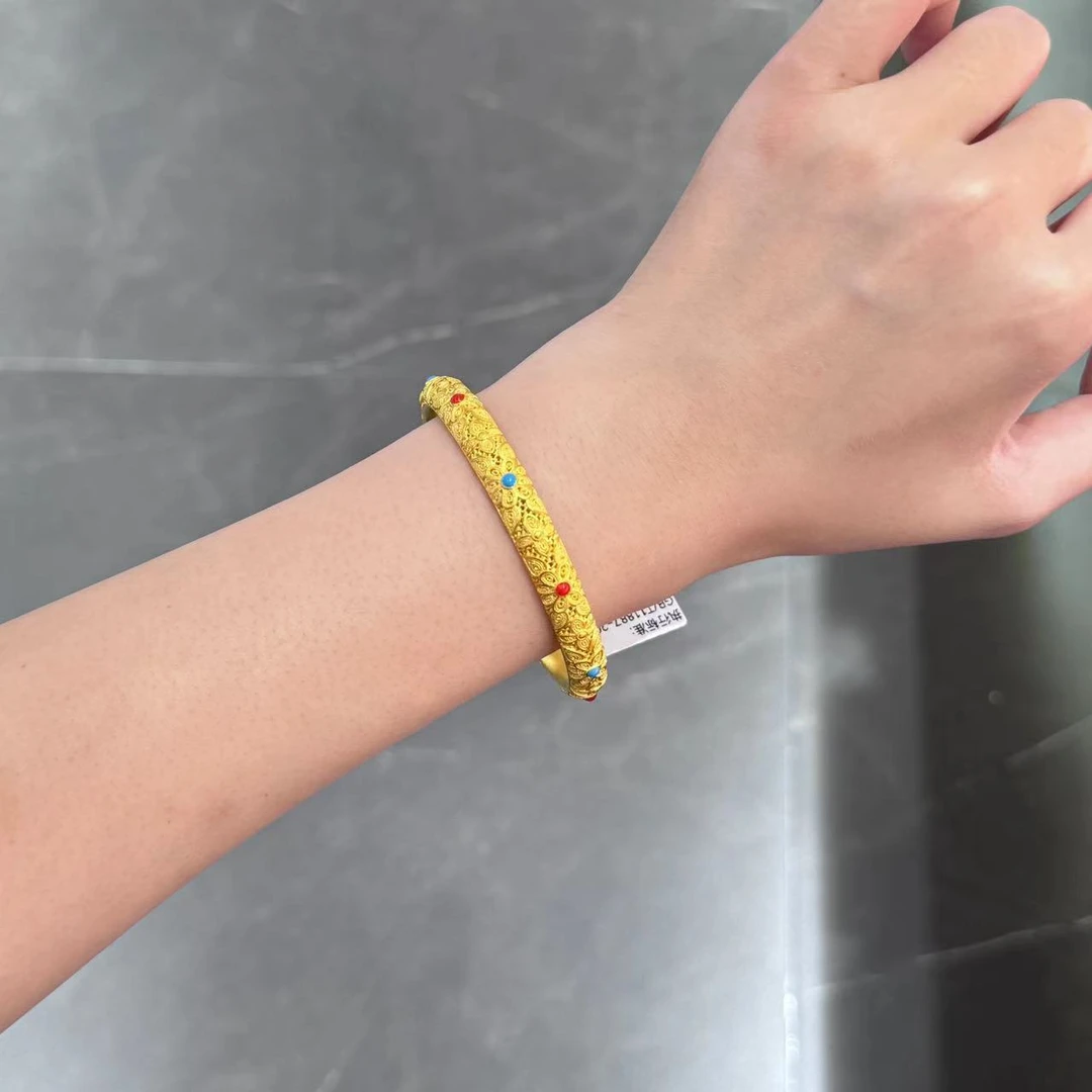 【新美源】足金999 古法工艺 烧蓝窄版皇后镯58圈口44.93克