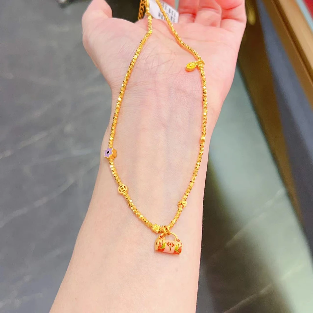 【新美源】足金999  烧蓝工艺  锁包套链13.79克