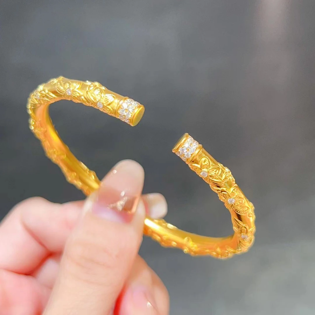 【新美源】足金999 古法工艺 镶嵌紫荆花贵妃手镯